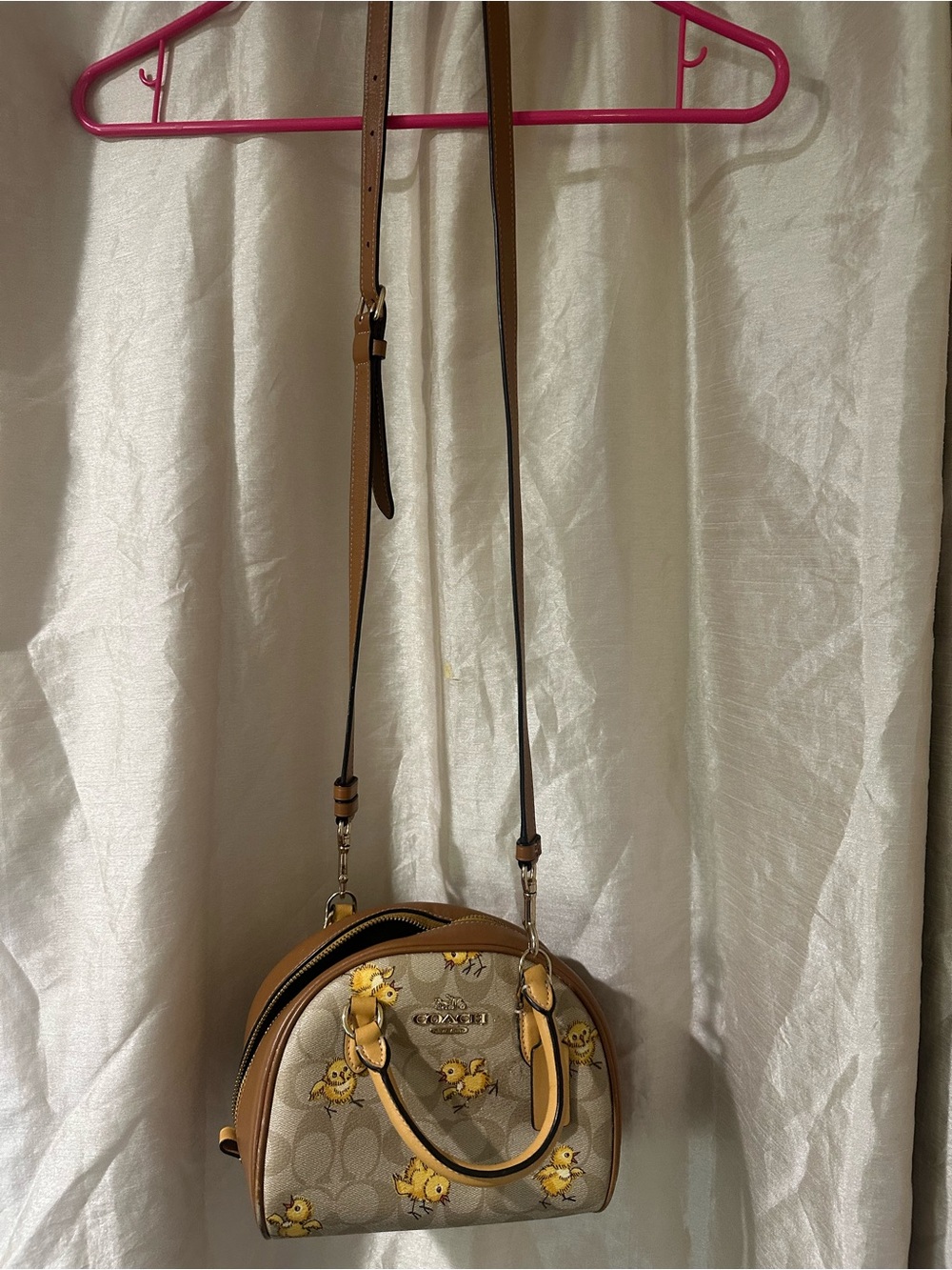 Coach Mini Dome Crossbody in Tan with Yellow Duck Print